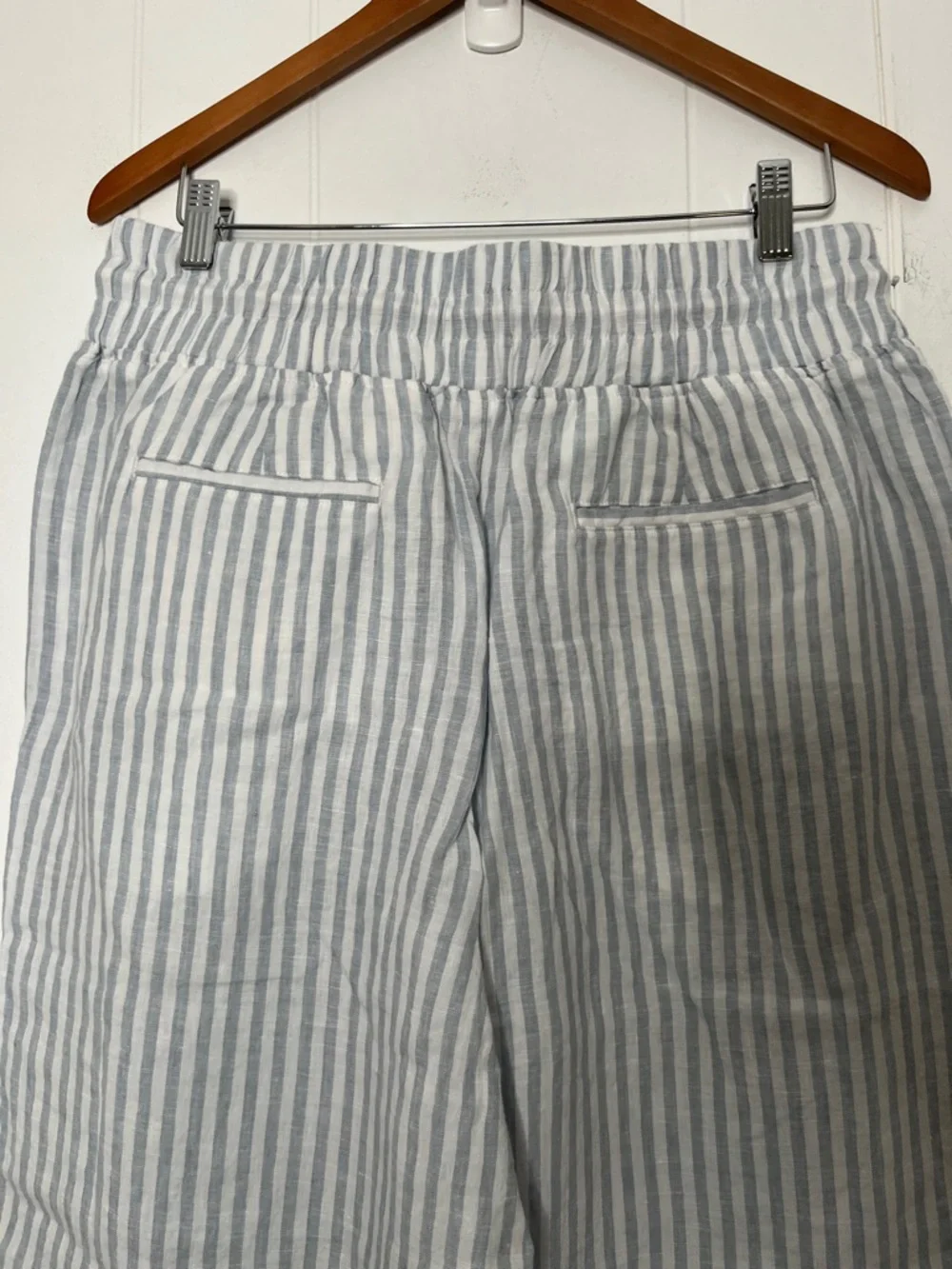 Quince Light Blue and White Striped Wide Leg Pants